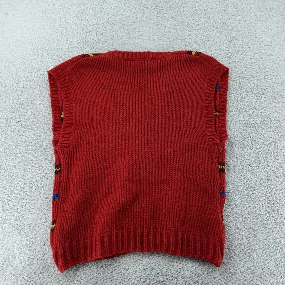 Vintage Gitano Express Sweater Vest Womens Large Red V Neck Plaid Knit 90s‎